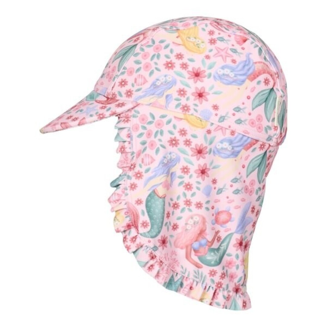 Gorro rosa con estampado de sirena.