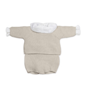 SET/ TRICOT JERSEY + RANITA + BODY BAMBULA BEIGE PASITO A PASITO
